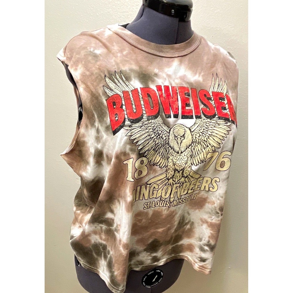 Budweiser Tie Dye XXL Cropped Muscle Tank Eagle Graphic Sleeveless Tee NWT